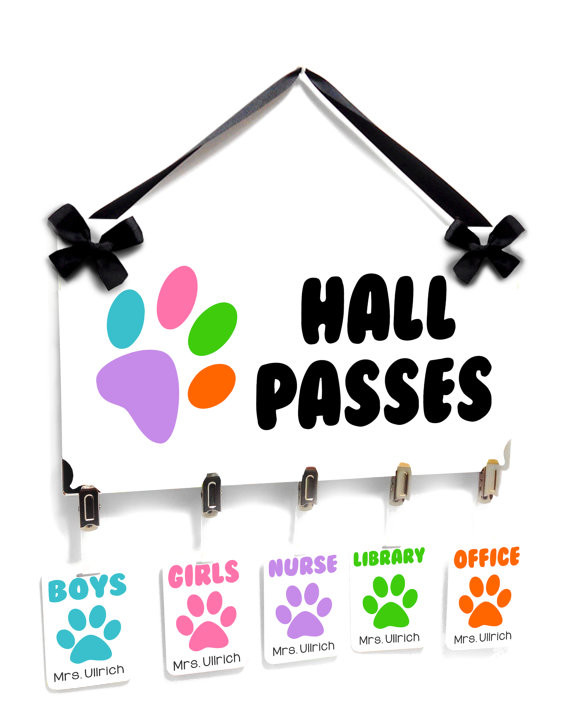 Classroom Decoration White Hall Passes With Colorful Dog Paw Prints