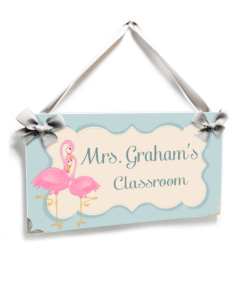 Customizable Teacher Classroom Name Plaque Pale Colors Flamingo