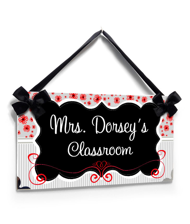 Cute Teacher Class Name Door Sign Shabby Flowers And Stripes Plaque