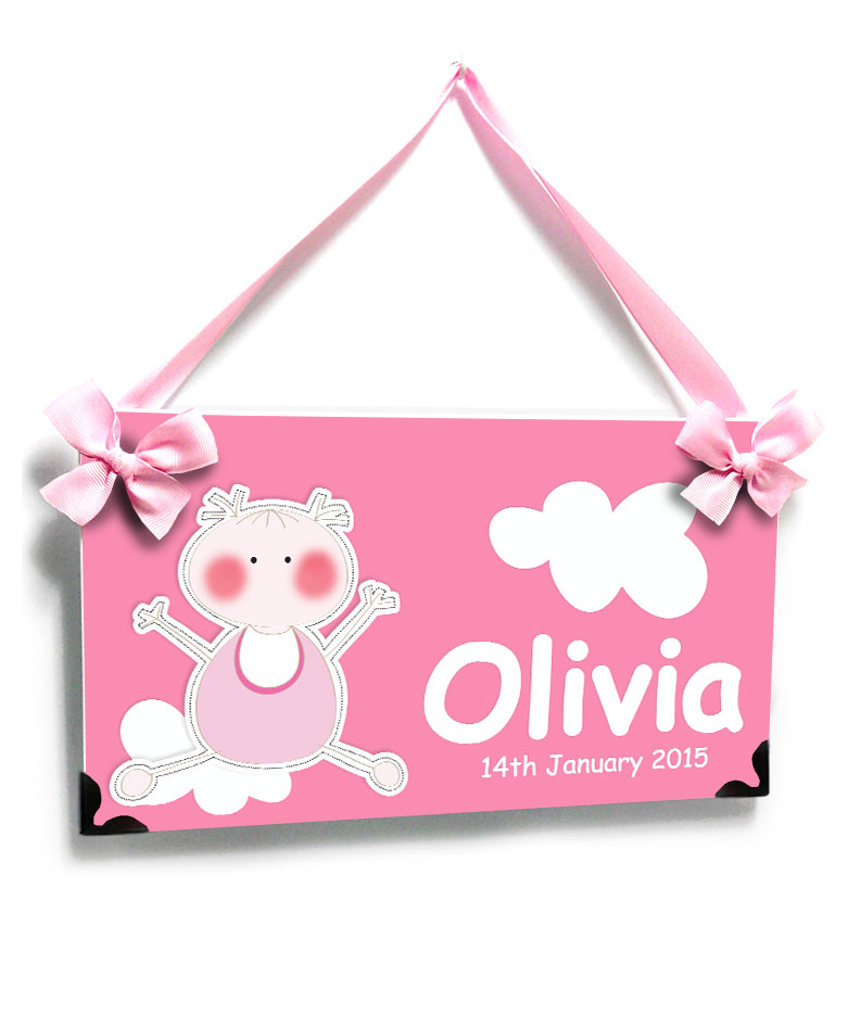 Girl Door Cute Pink Sign With Baby Jumping
