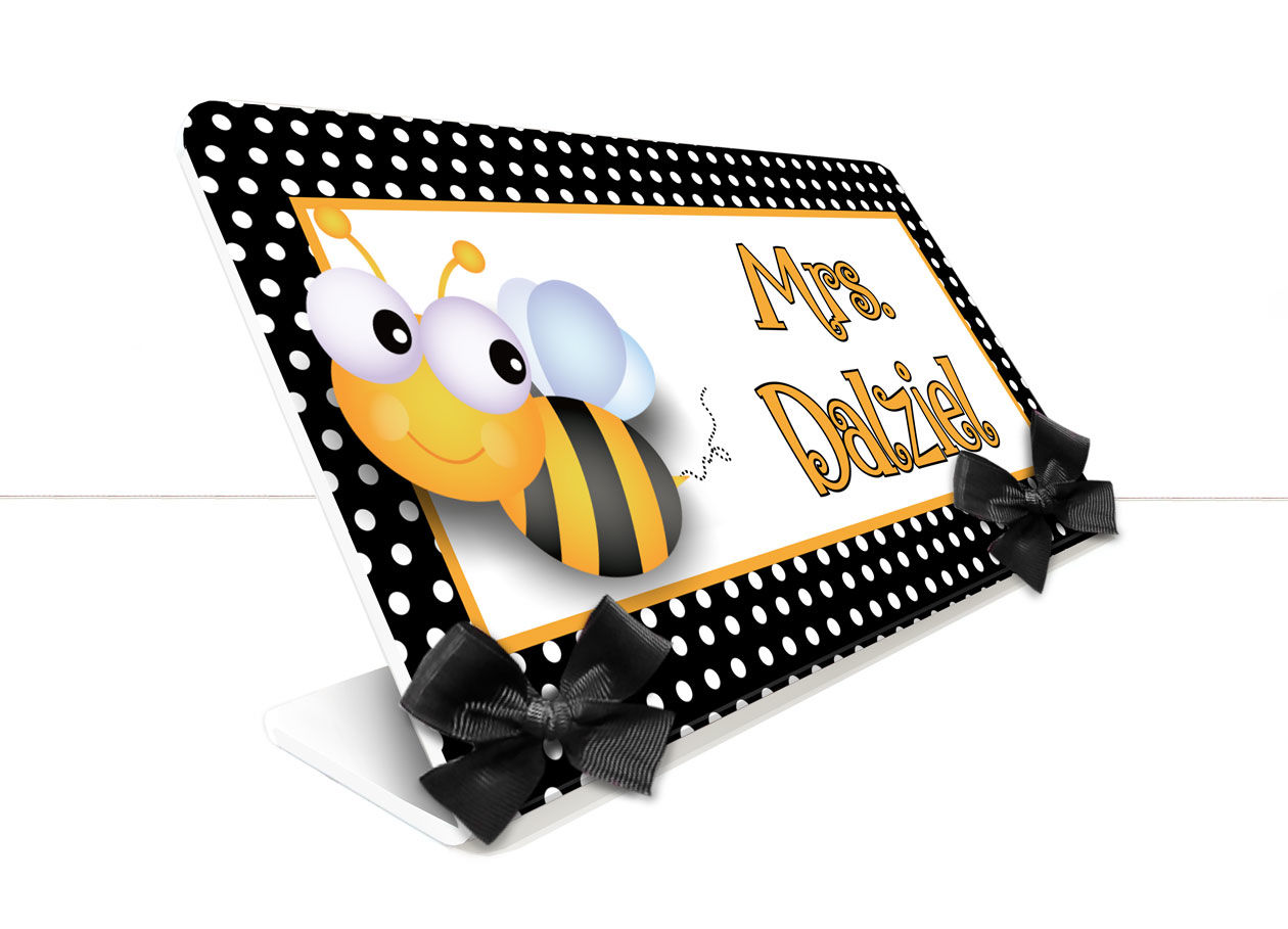 Desk Name Plate Bee With Black And White Dots