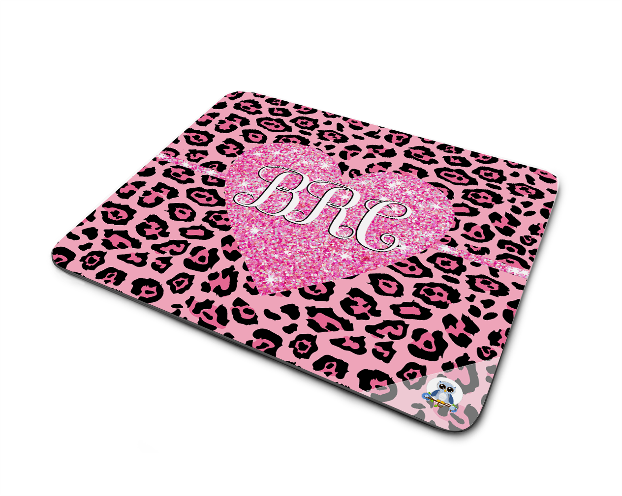 Custom Desk Mouse Pad Pink Leopard Print With Monogram